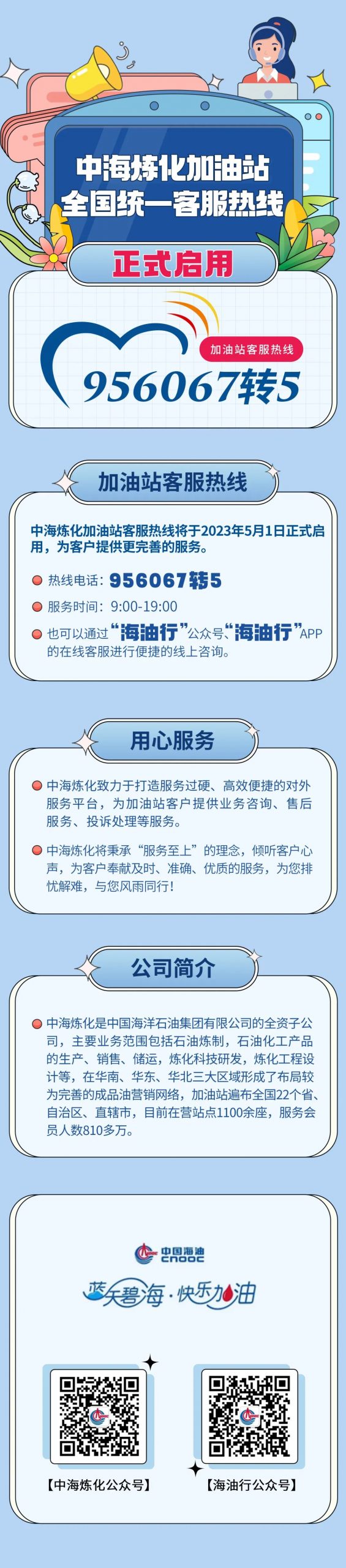 中海煉化加油站全國統一客服熱線正式啟用！