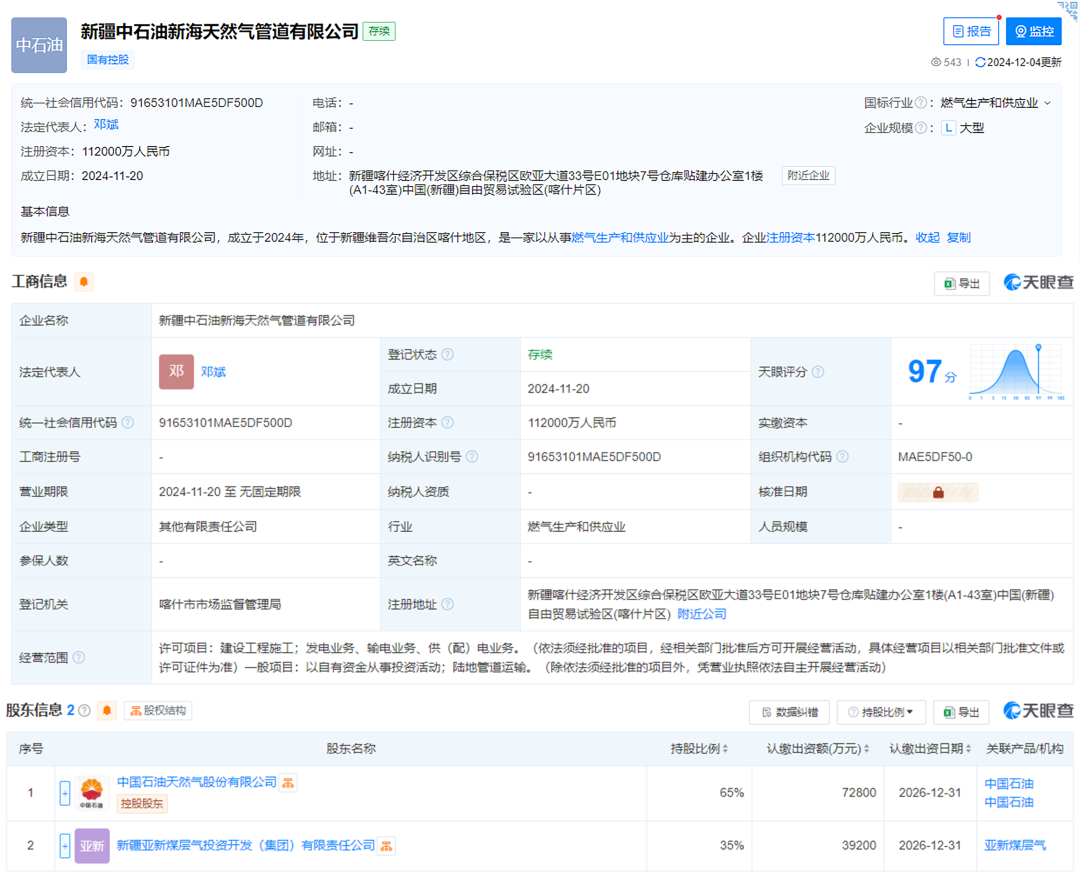 中石油成立新公司！
