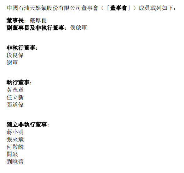 中國石油董事會最新名單公布！